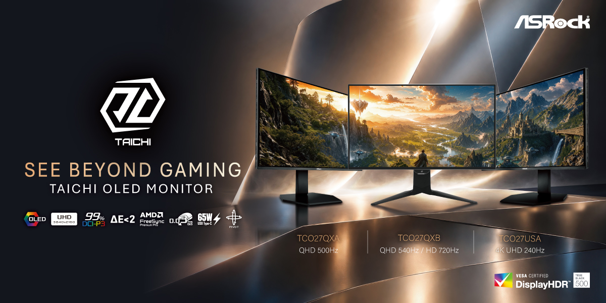 ASRock Introduces Its First Taichi Flagship Monitor Lineup.<br>TCO27USA, TCO27QXA, and TCO27QXB Combine Advanced OLED Technologies with All-Around Performance